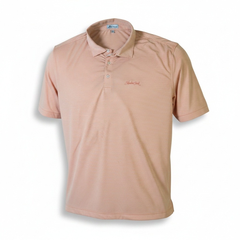 Peter Millar Shadow Creek Mens XL Polo Shirt Peach Stripe Golf Performance S/S